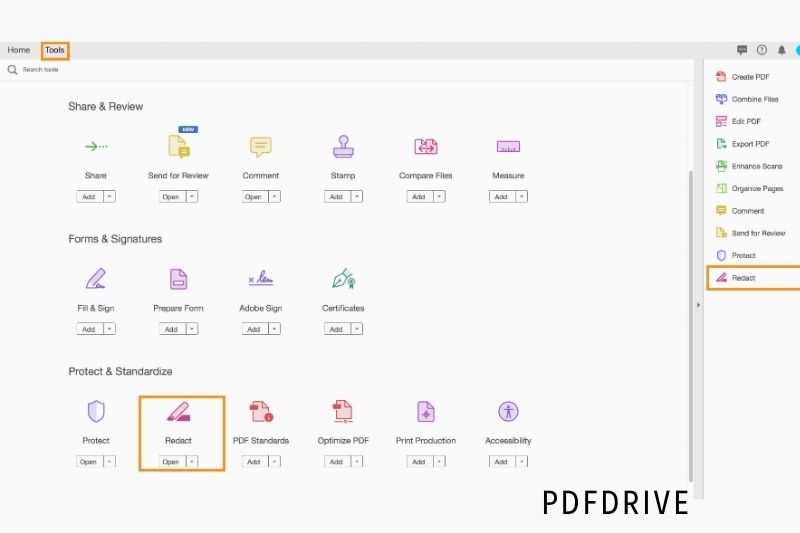 1. Select Tools Redact React Text & Image.