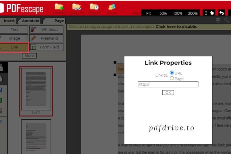 Adding Hyperlinks to PDF using PDFescape