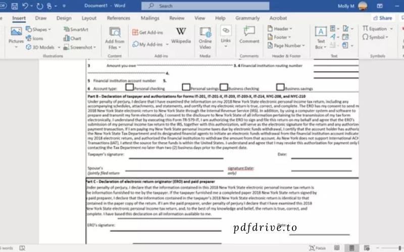 Click OK to save the PDF to your Word document